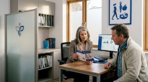 NHS doctor consulting patient in clinic