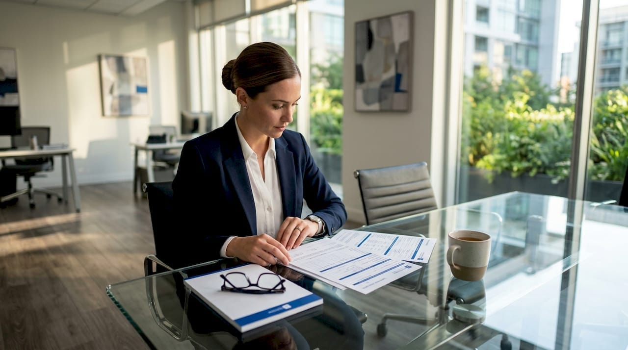 HR manager reviewing forms in office