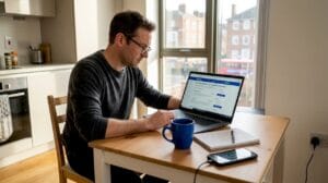 Man comparing health insurance options online
